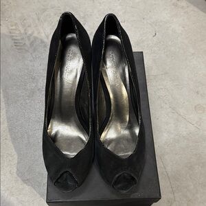 BCBG Maxaria Suede Black Peep-Toe Heels 8